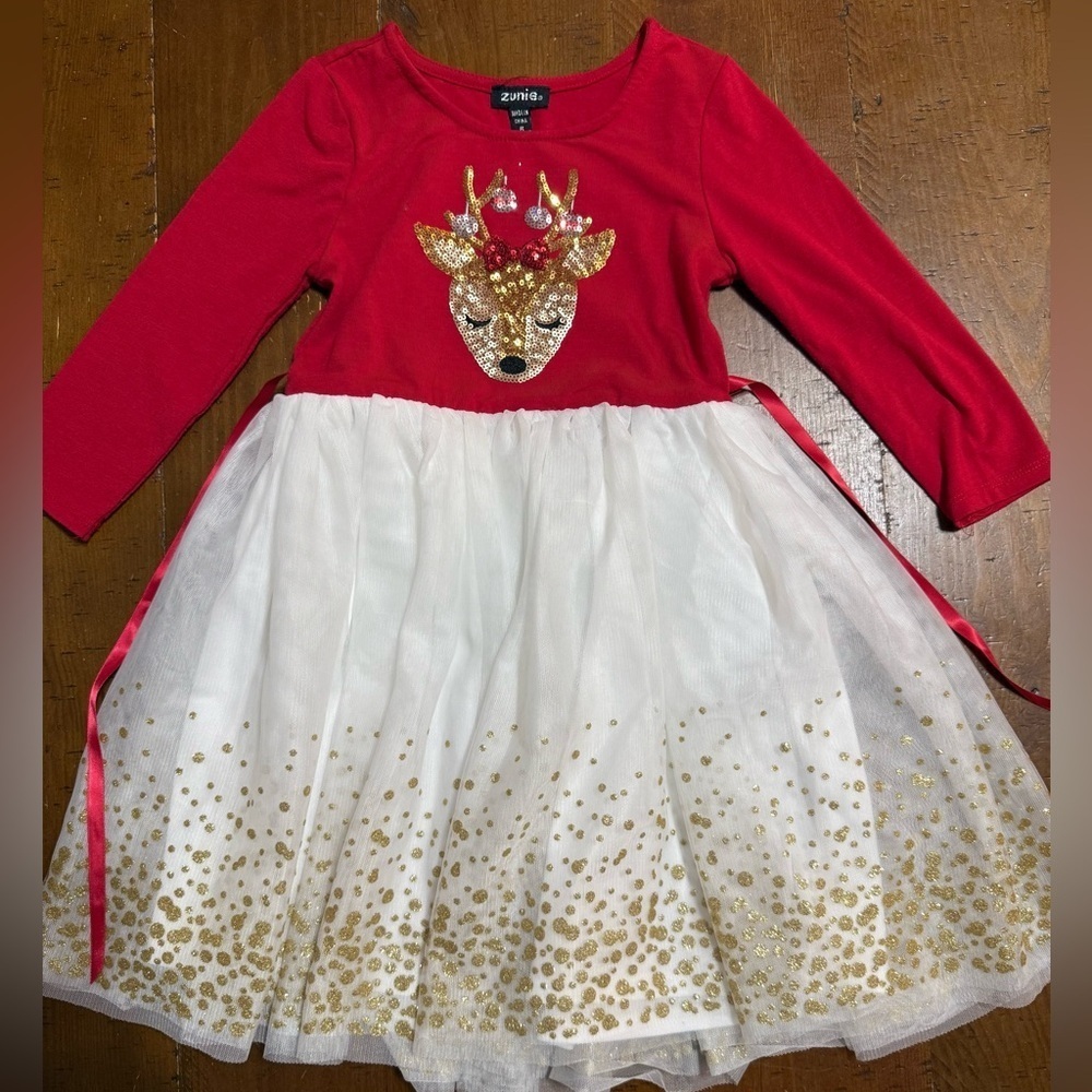 Zunie Festive Red and White Reindeer Dress